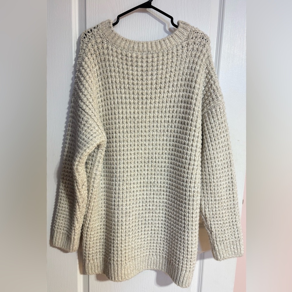Zara Chunky Oversized Knit V-Neck Warm Cozy Soft Cream Sweater Size Large - Picture 10 of 12